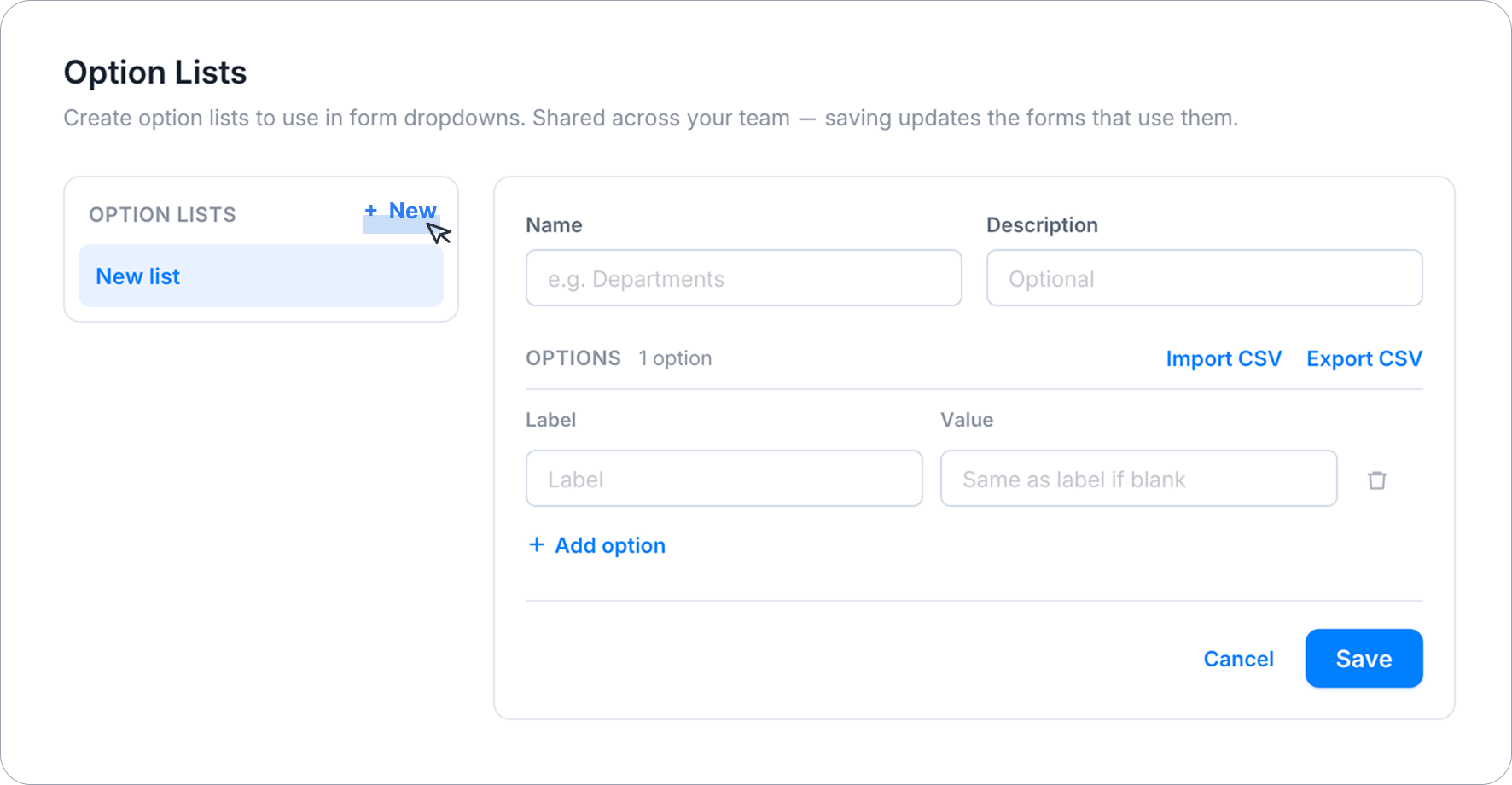 Add new option list