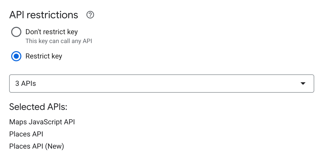 Select Google Maps API Key