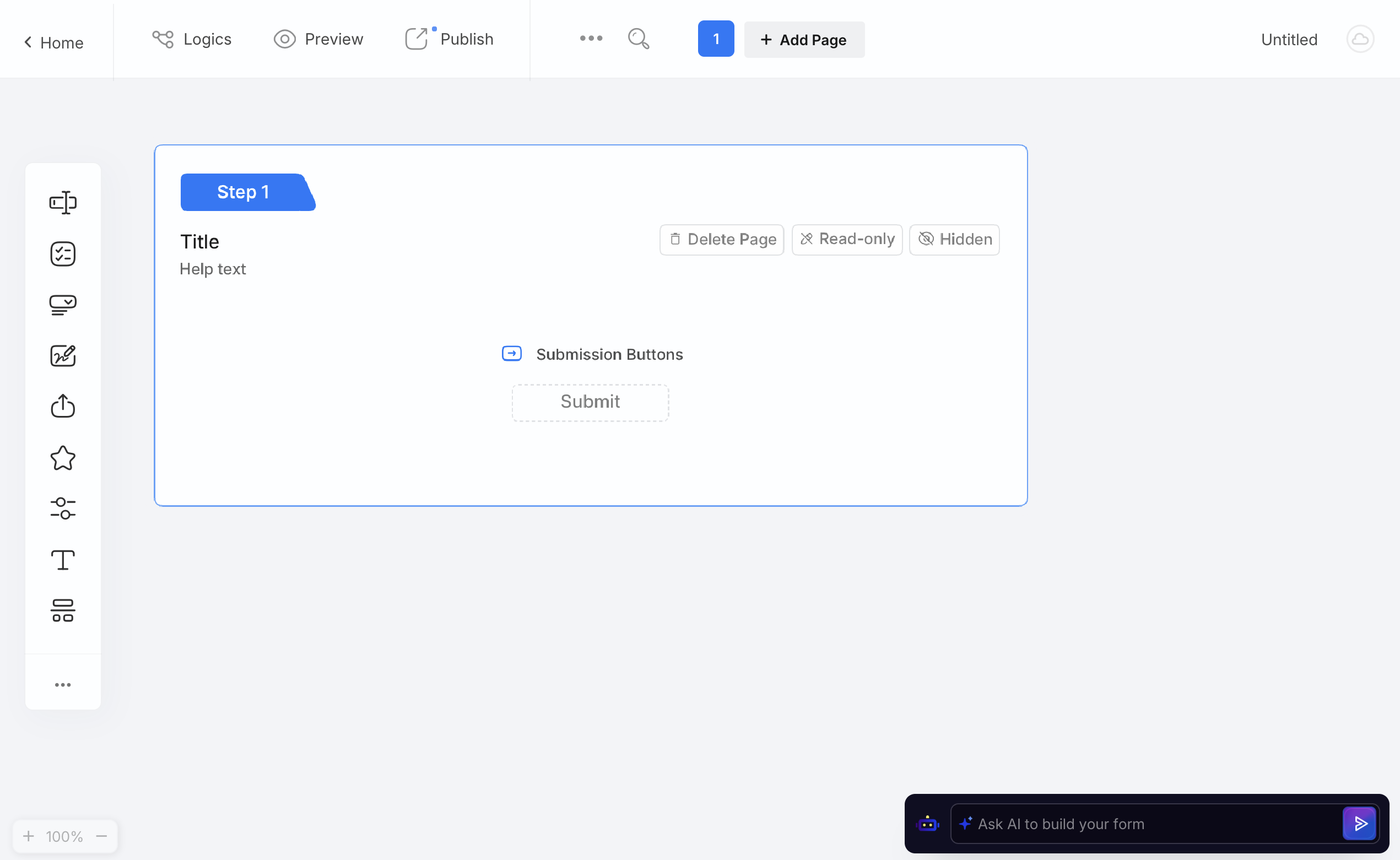 Click Ask AI to build your form in the form builder