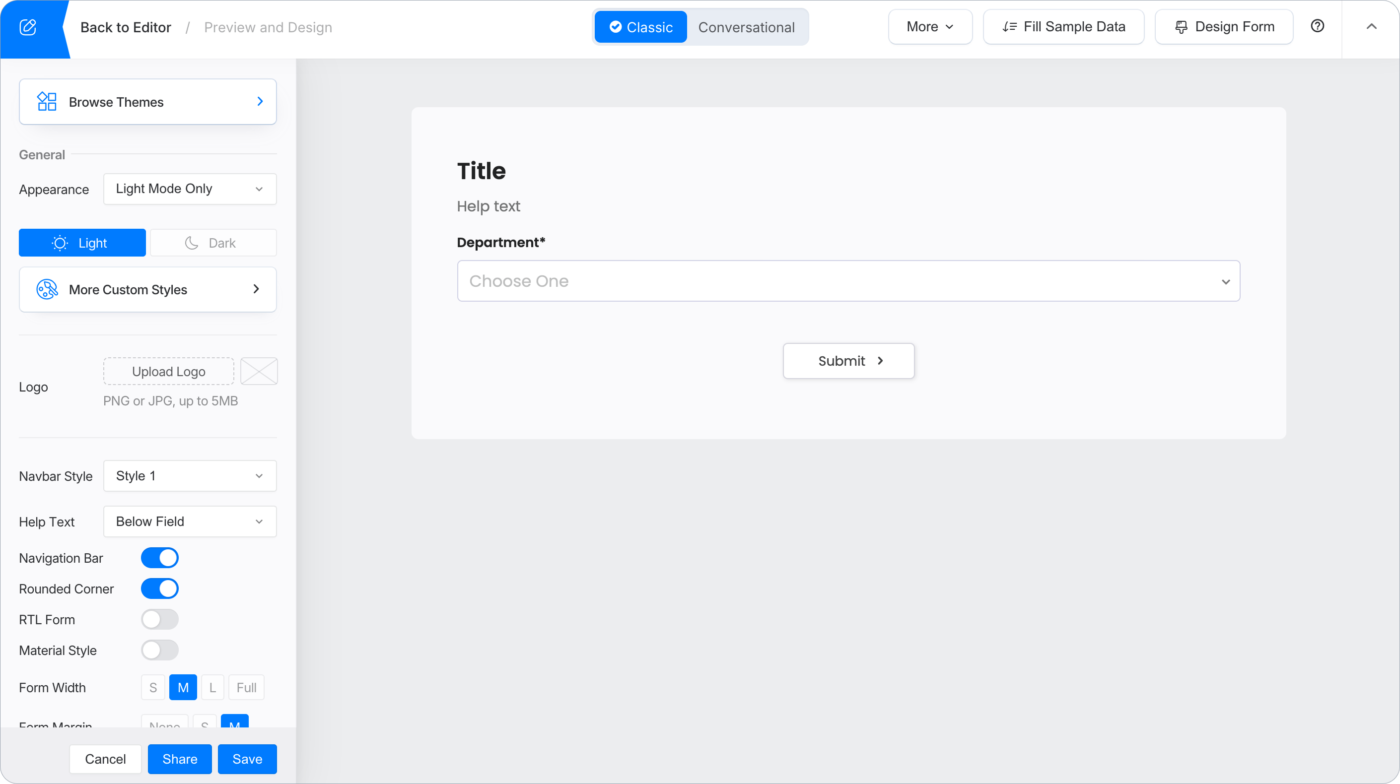 Browse Themes in the Design Form panel