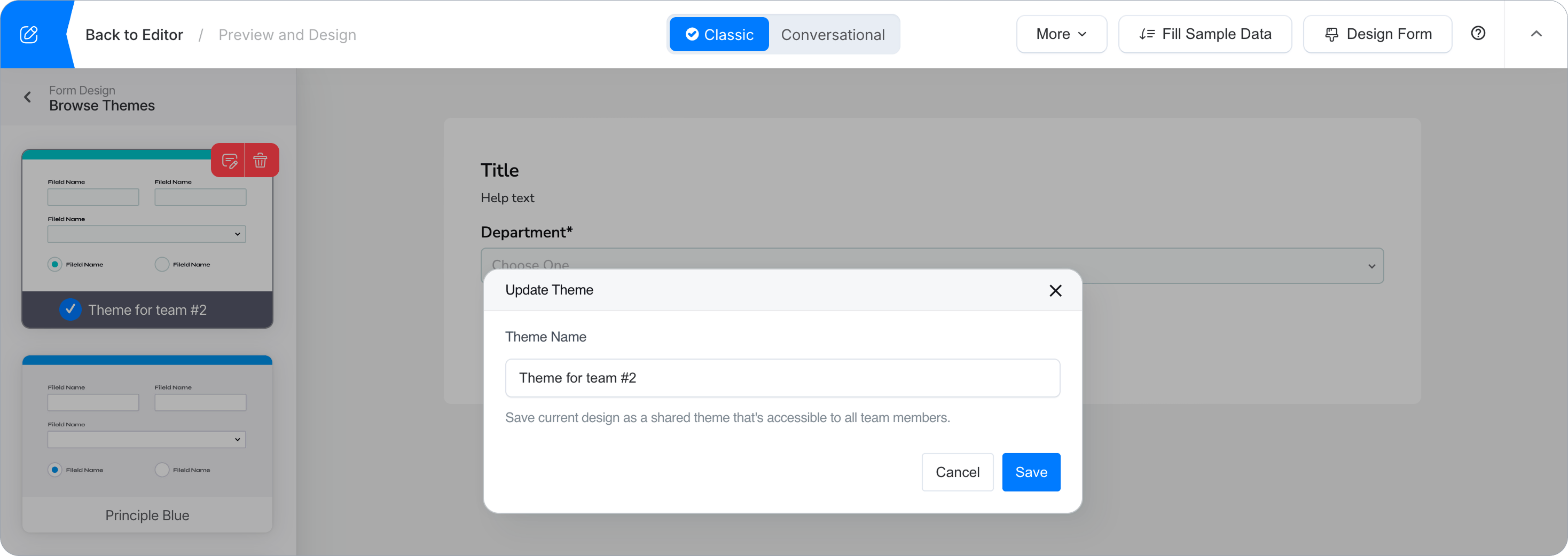 Update an existing shared form theme