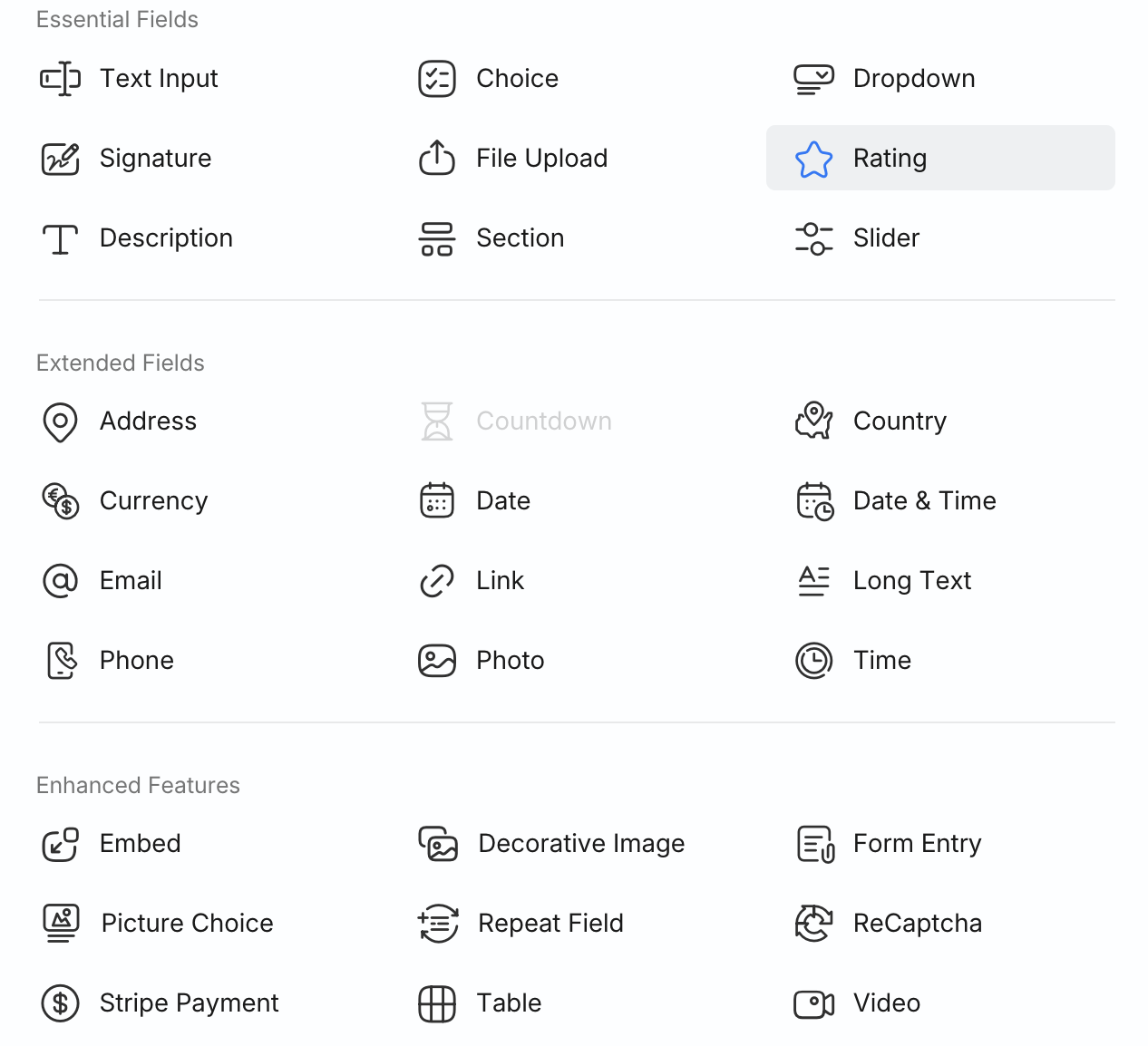 FormCan Field categories