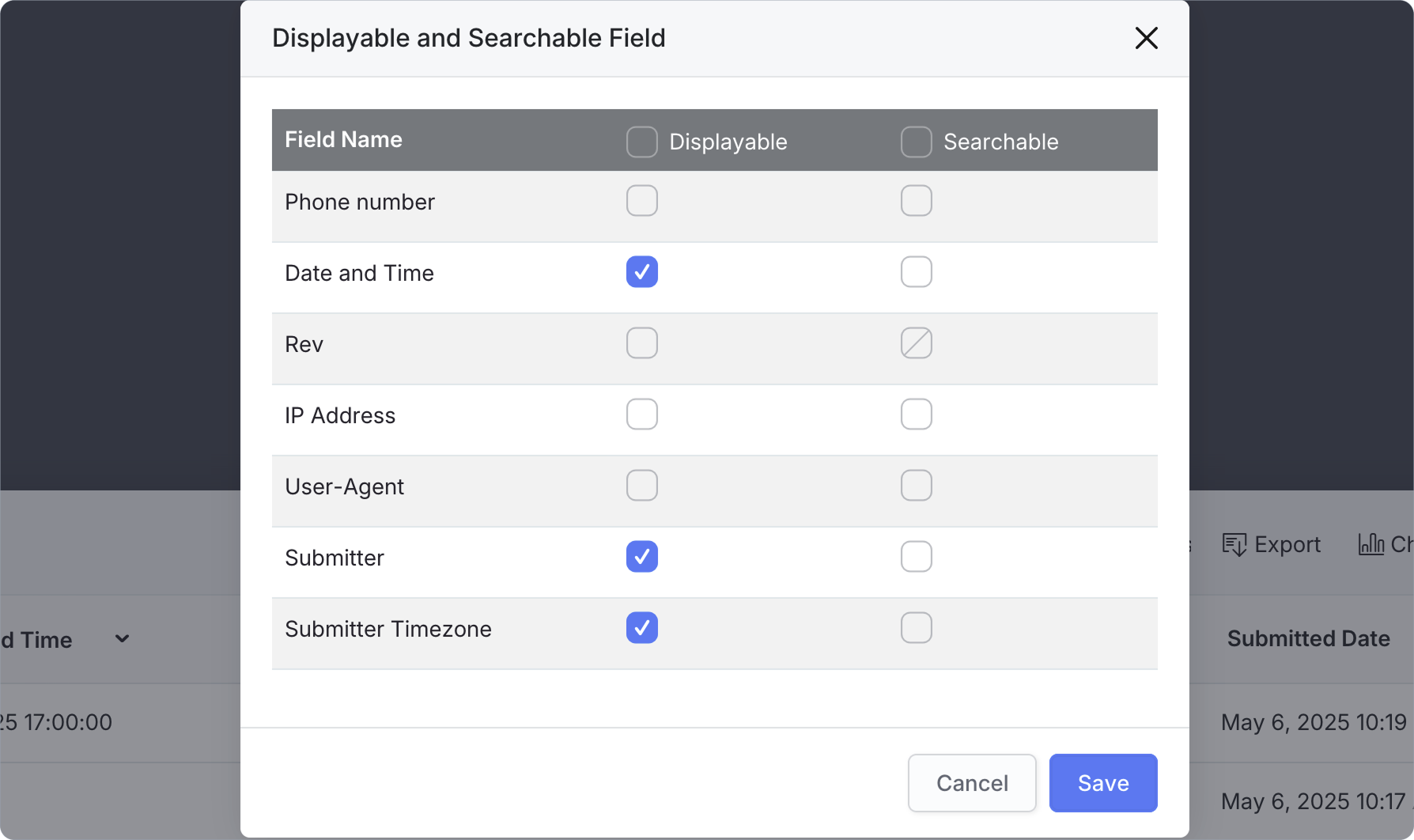 set date and time field displayable