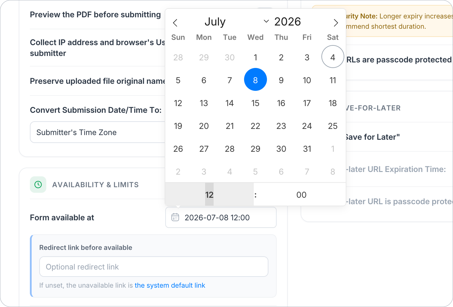 form availability