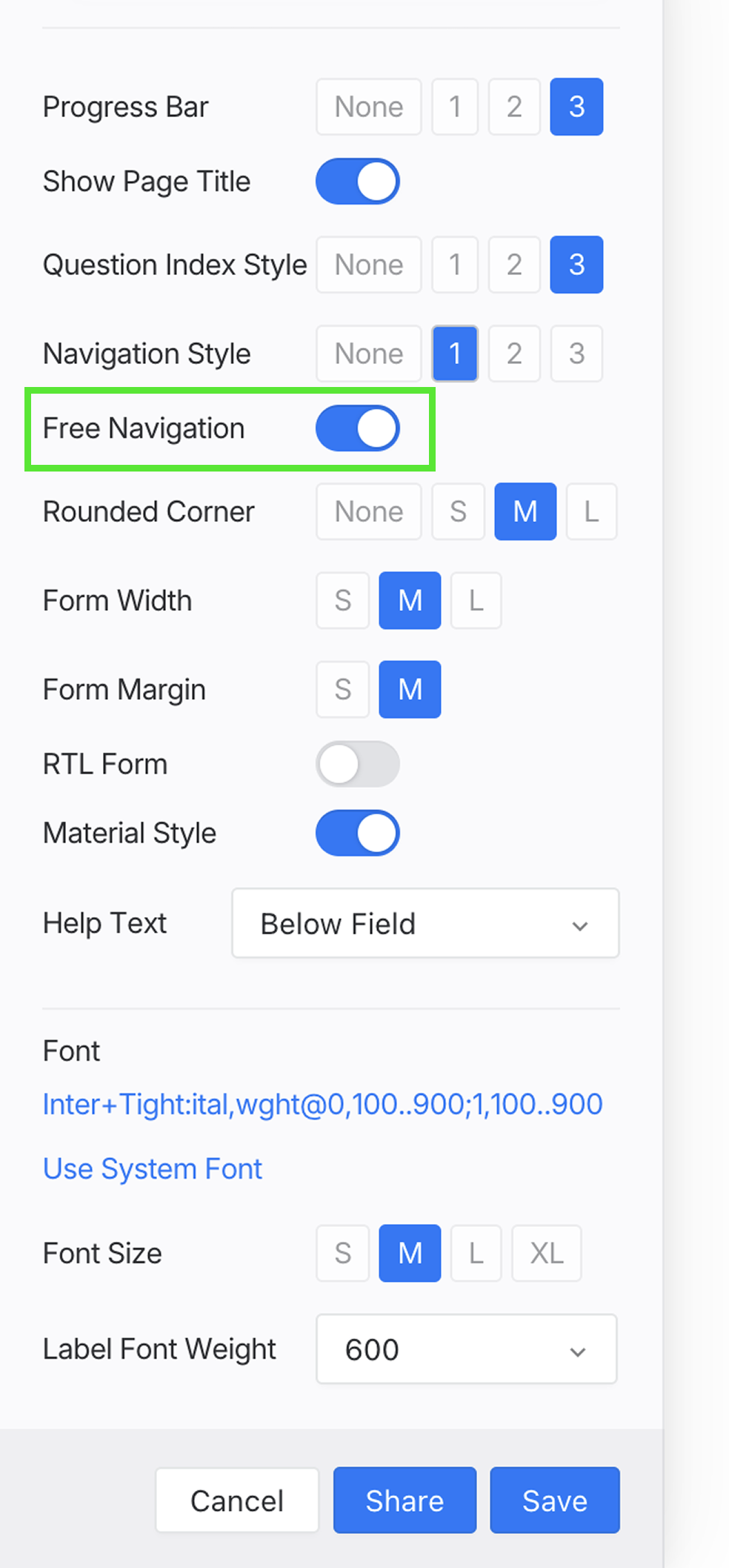 Enable Free navigation in Conversational Form settings