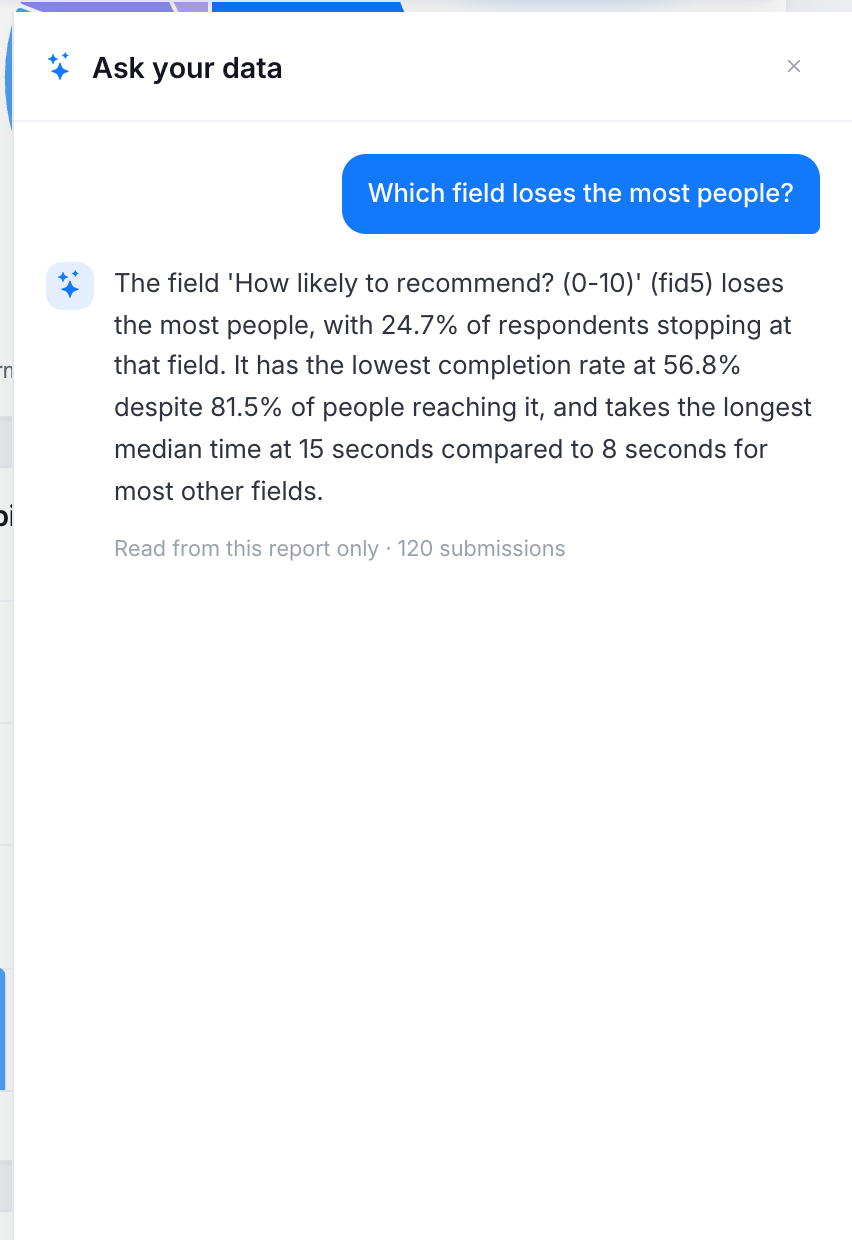 A conversation in the Ask your data panel