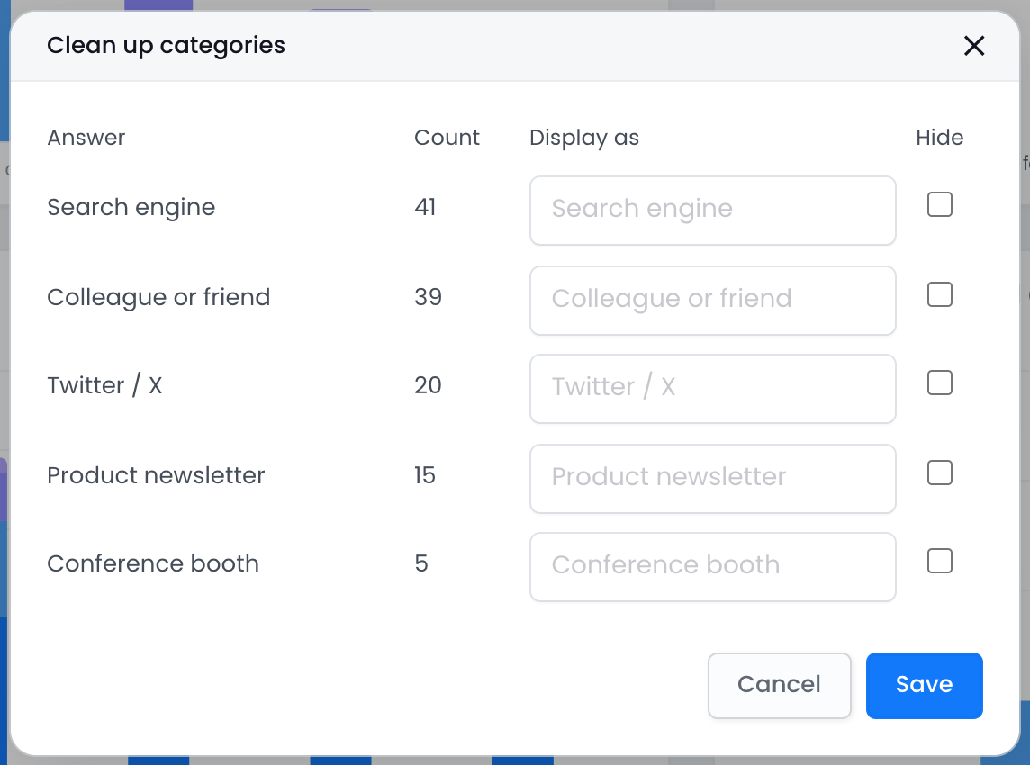 The Clean up categories dialog