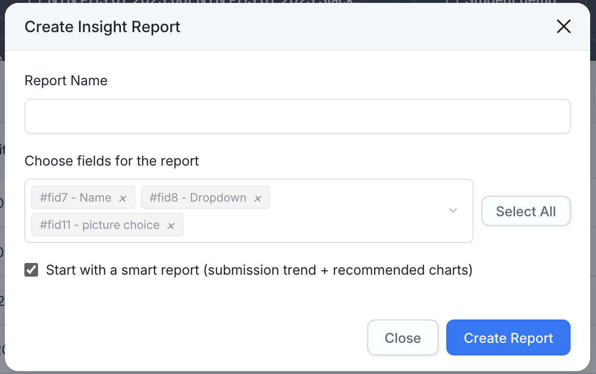 Create an Insight report with selected form fields
