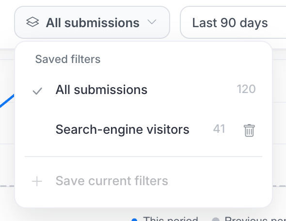 The saved-filter picker