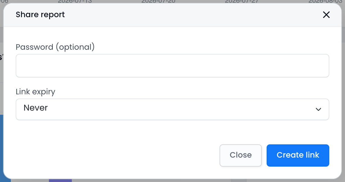 The Share report dialog