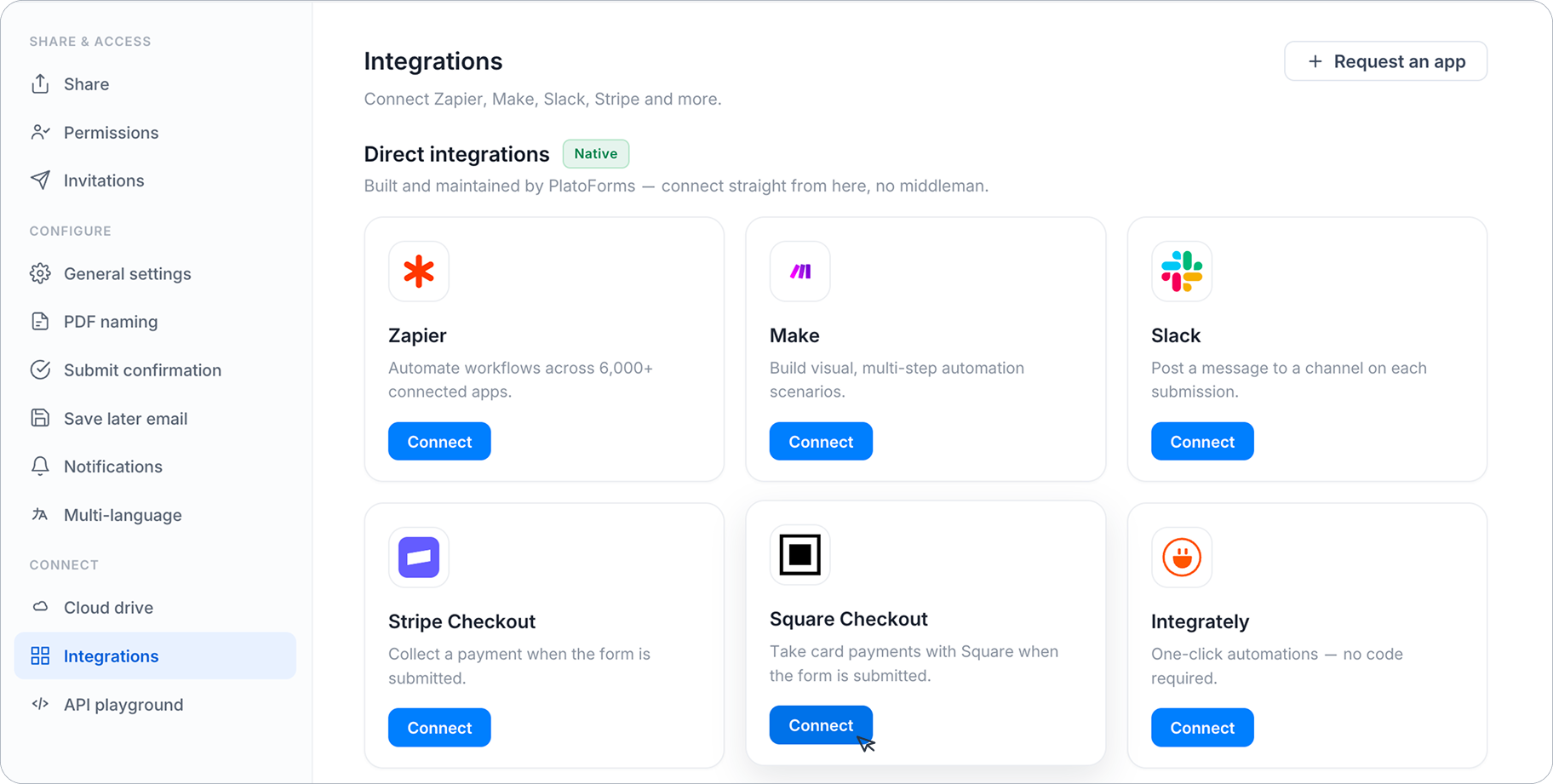 Click to connect Square Checkout
