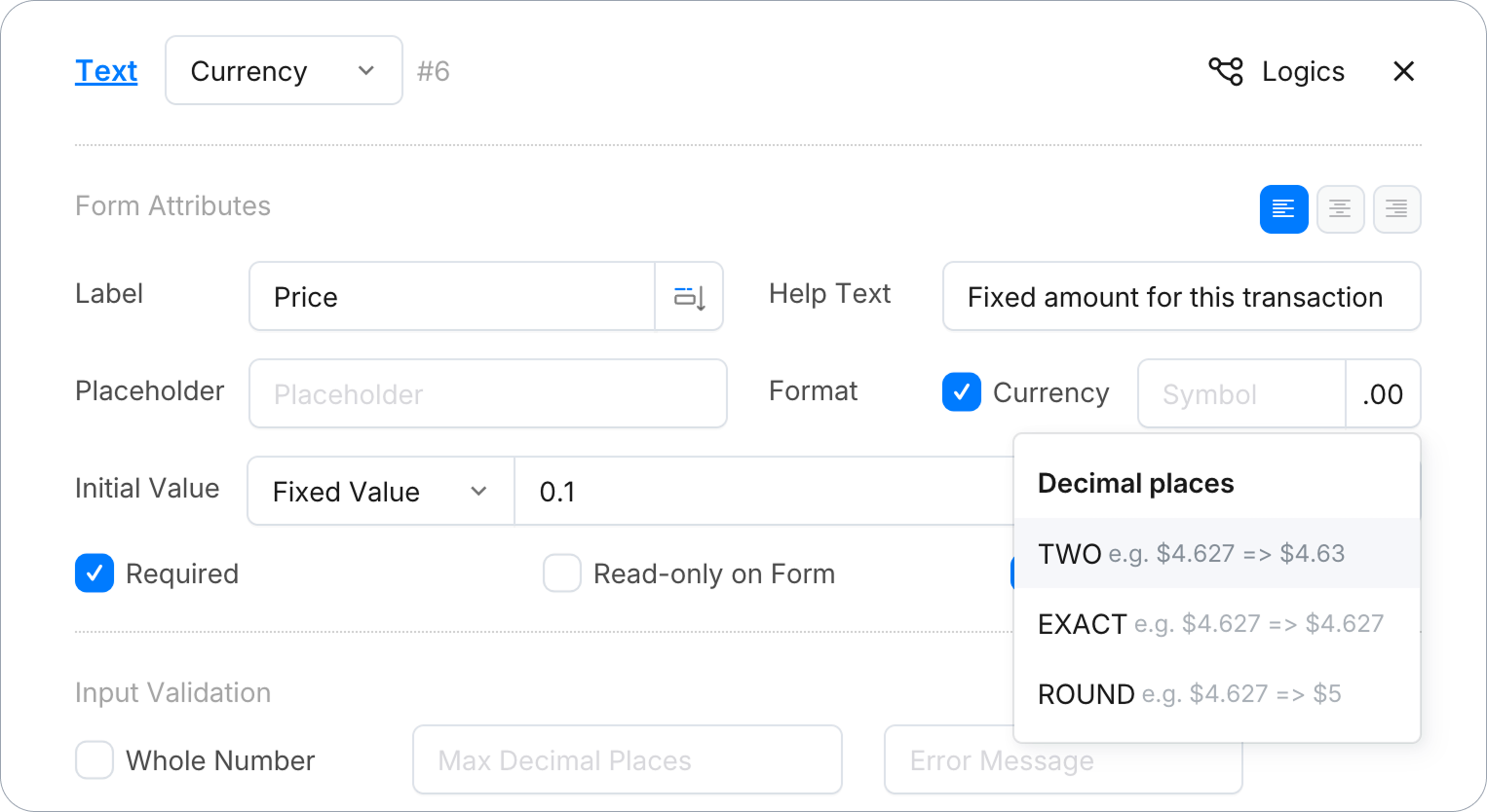 Example Payment Amount Field