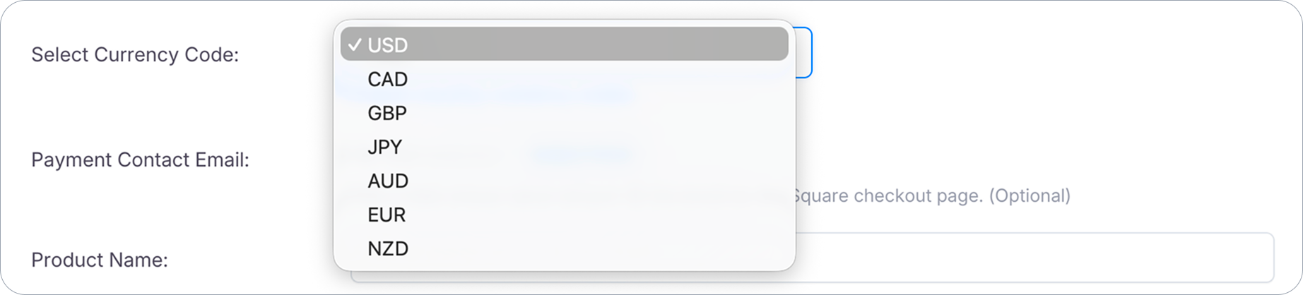 Select Currency Code