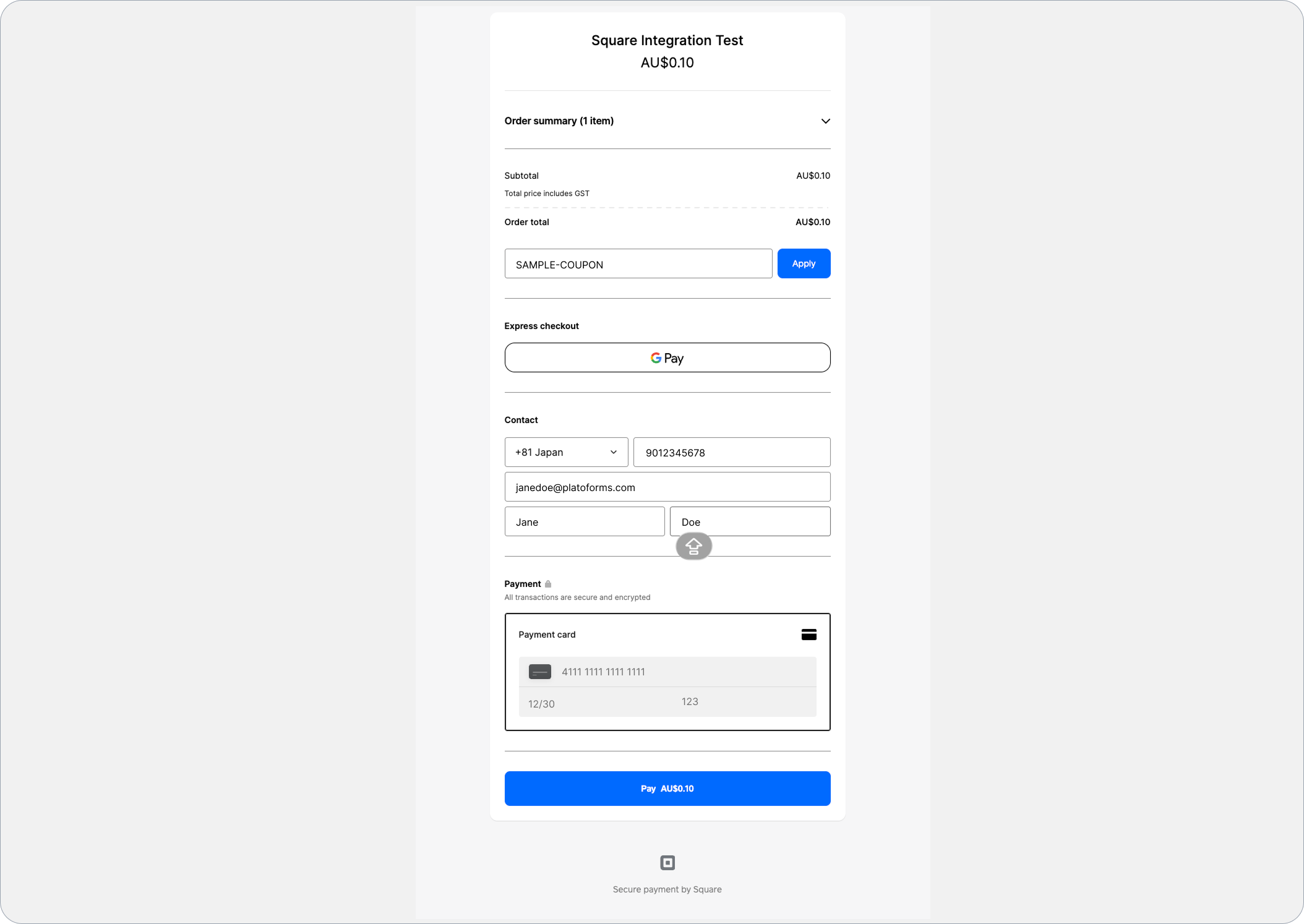 Square checkout page