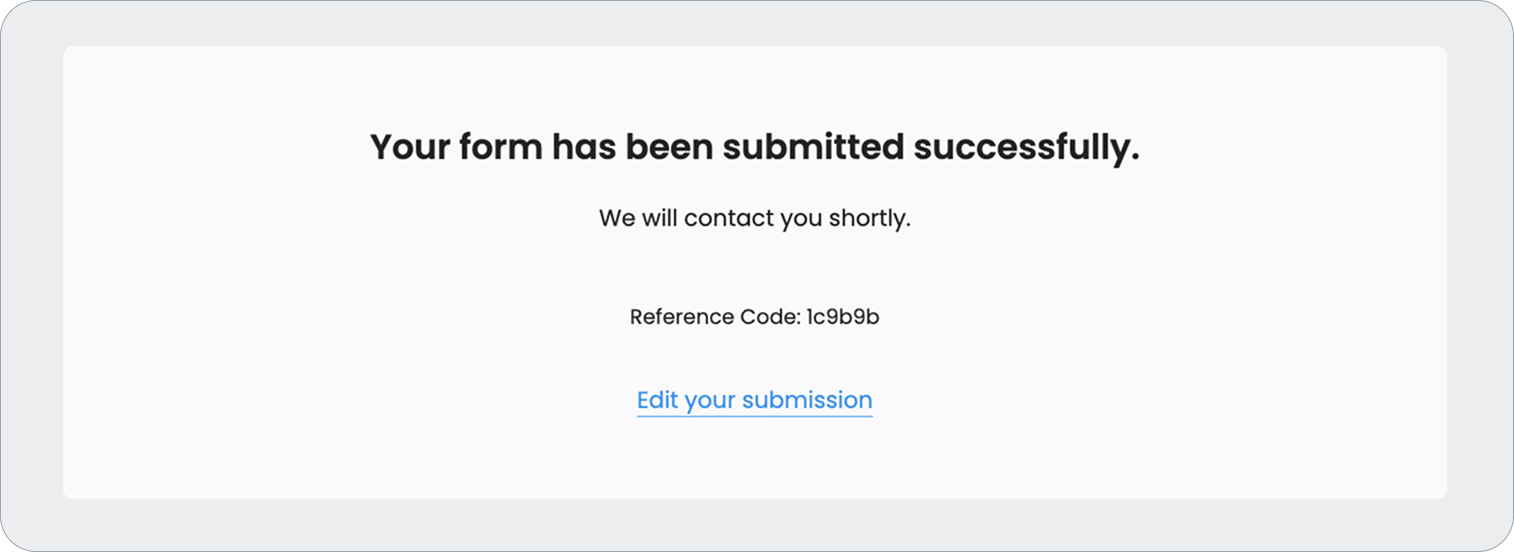 Page shows &ldquo;Your form has been submitted&rdquo;