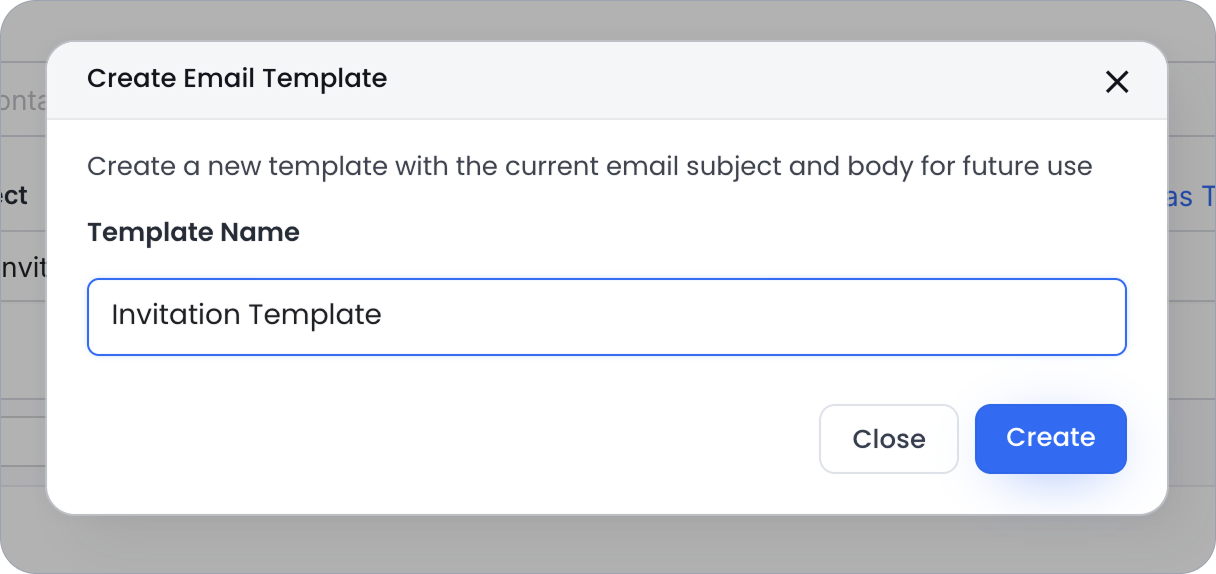 Name and create invitation email template dialog