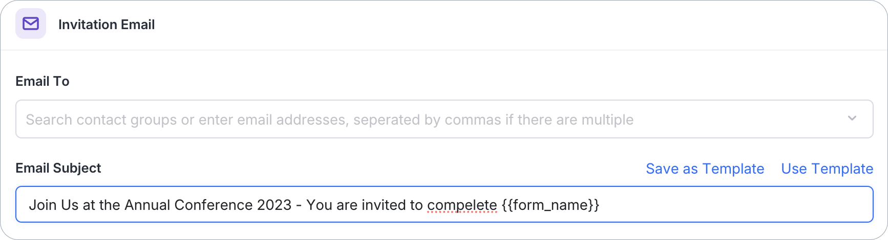 Email Subject field using the form_name variable in an invitation email