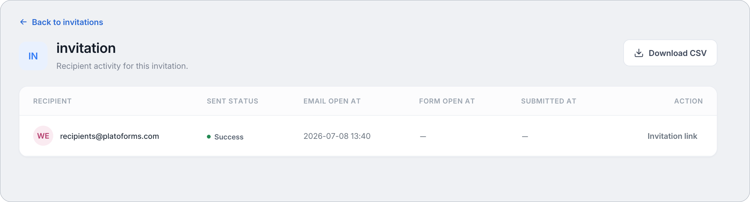 invitation details are displayed