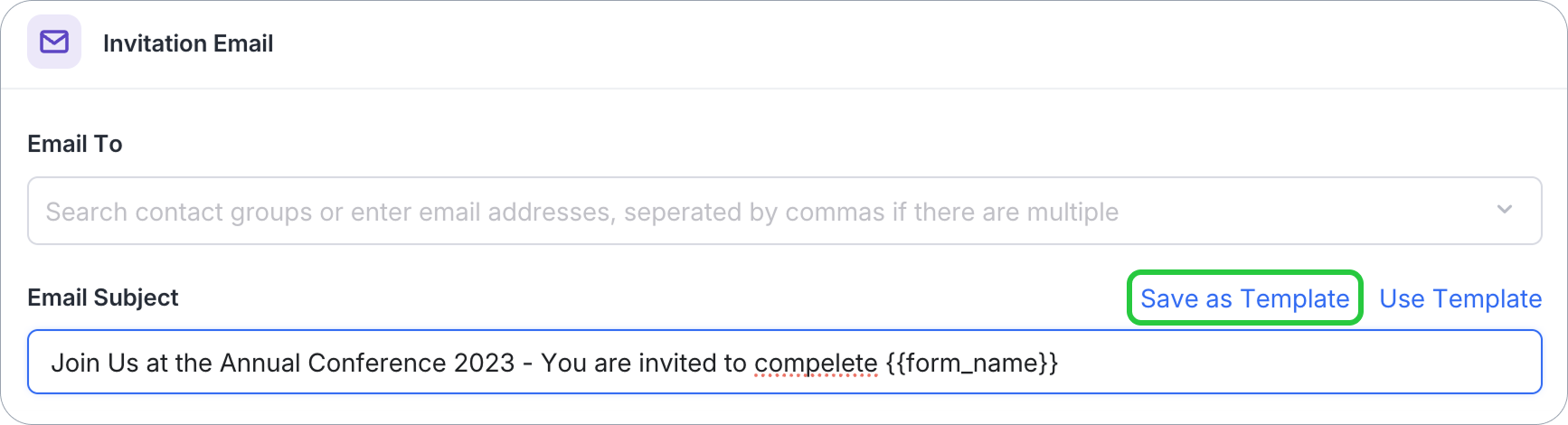 Save as Template button in the invitation panel