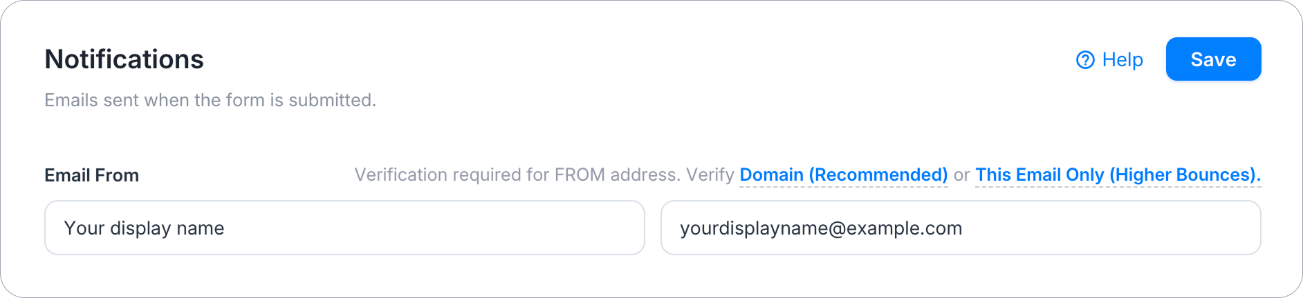 Enter custom display name and email from address