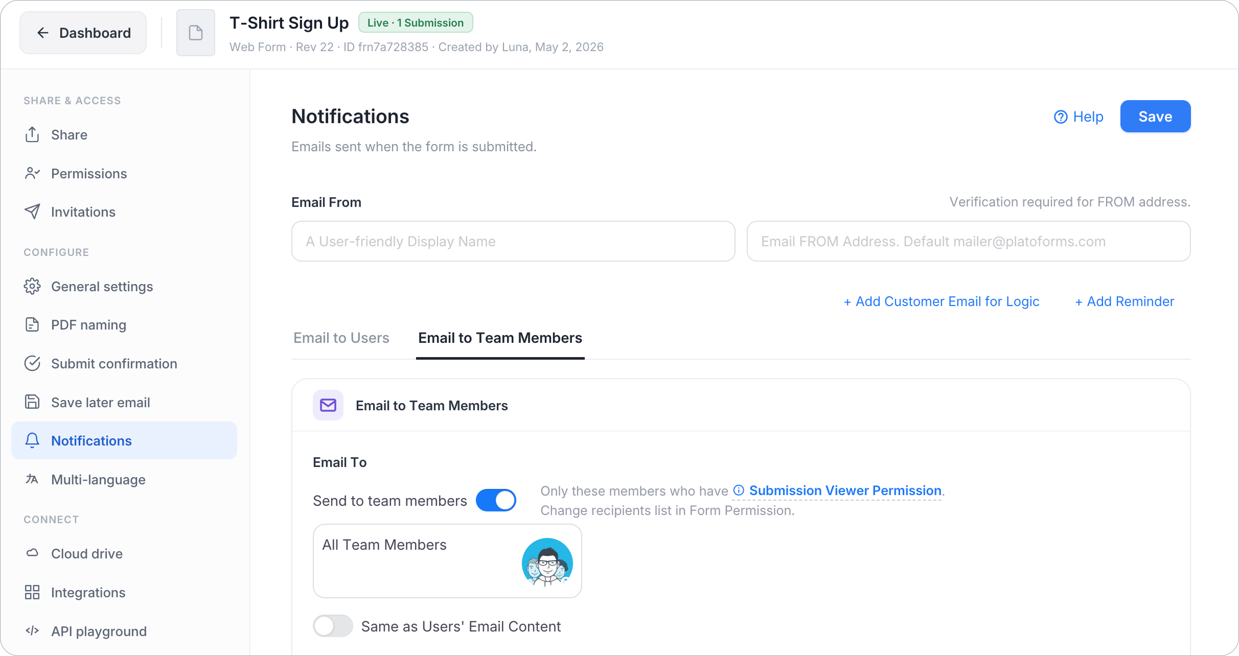 Notifications in the settings sidebar