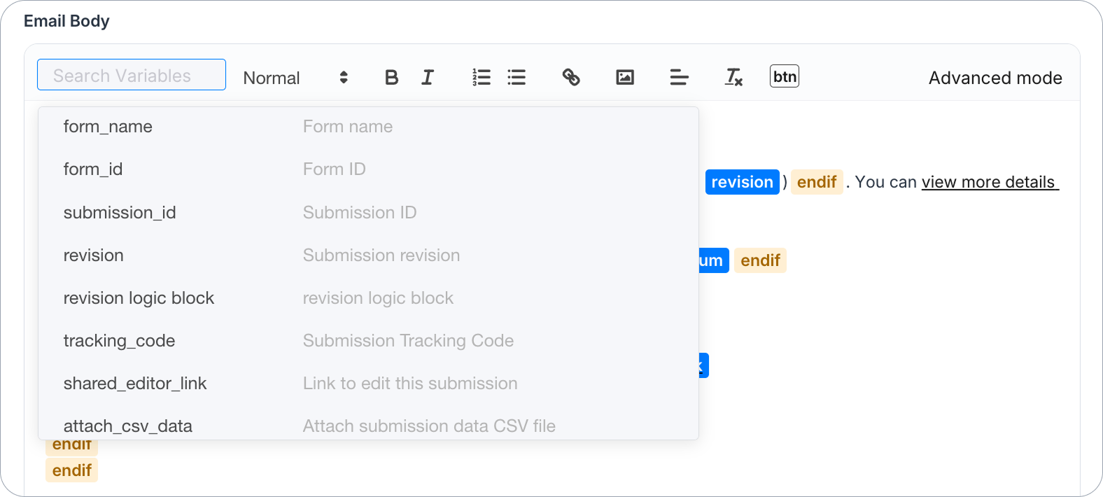 Variables in Email Body