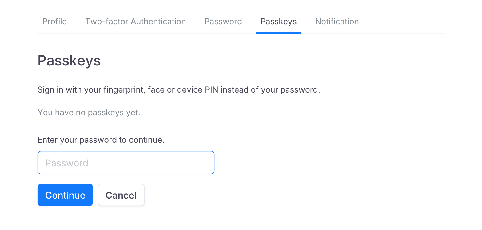 Confirm with your password before adding a passkey