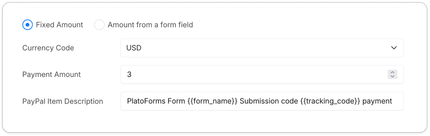 Payment amount configuration