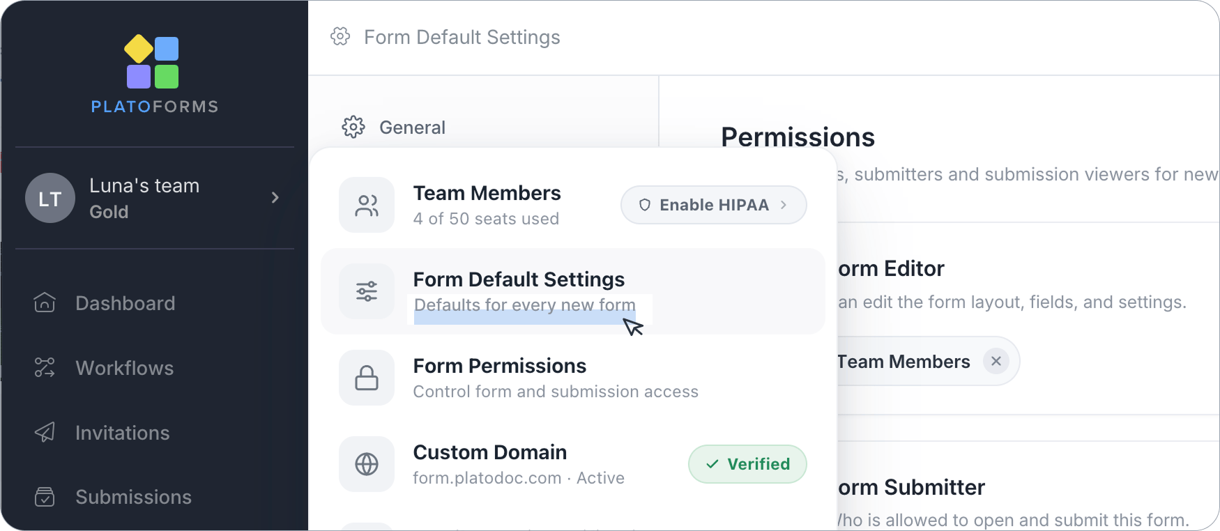 Open Form Default Settings
