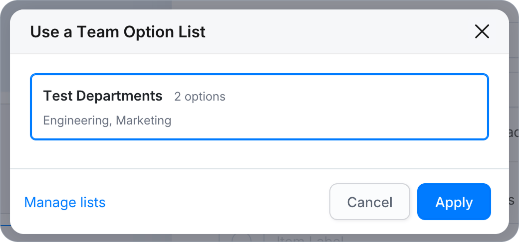 Use a Team Option List dialog
