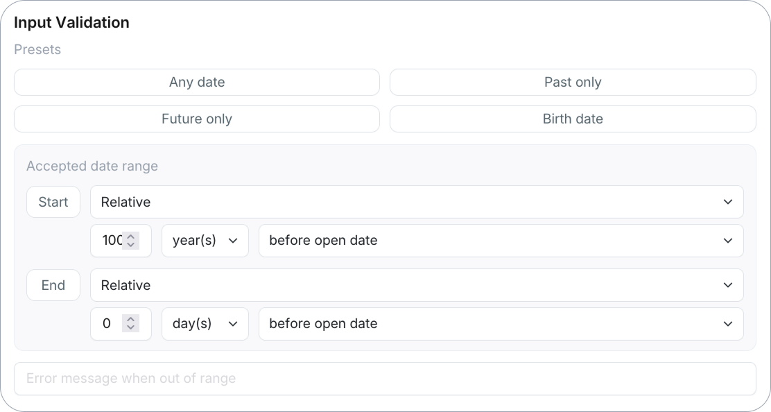 Input Validation presets